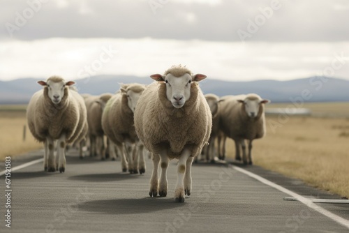 Sheep walking on a runway. Generative AI