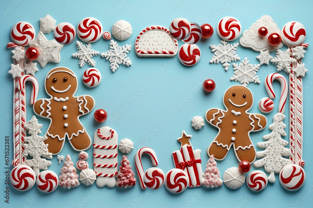 Christmas Holiday Decorative Border Frame - Candy Cane, Ornaments and Gingerbread Christmas Holiday Decorative Border Frame - Candy Cane, Ornaments and Gingerbread