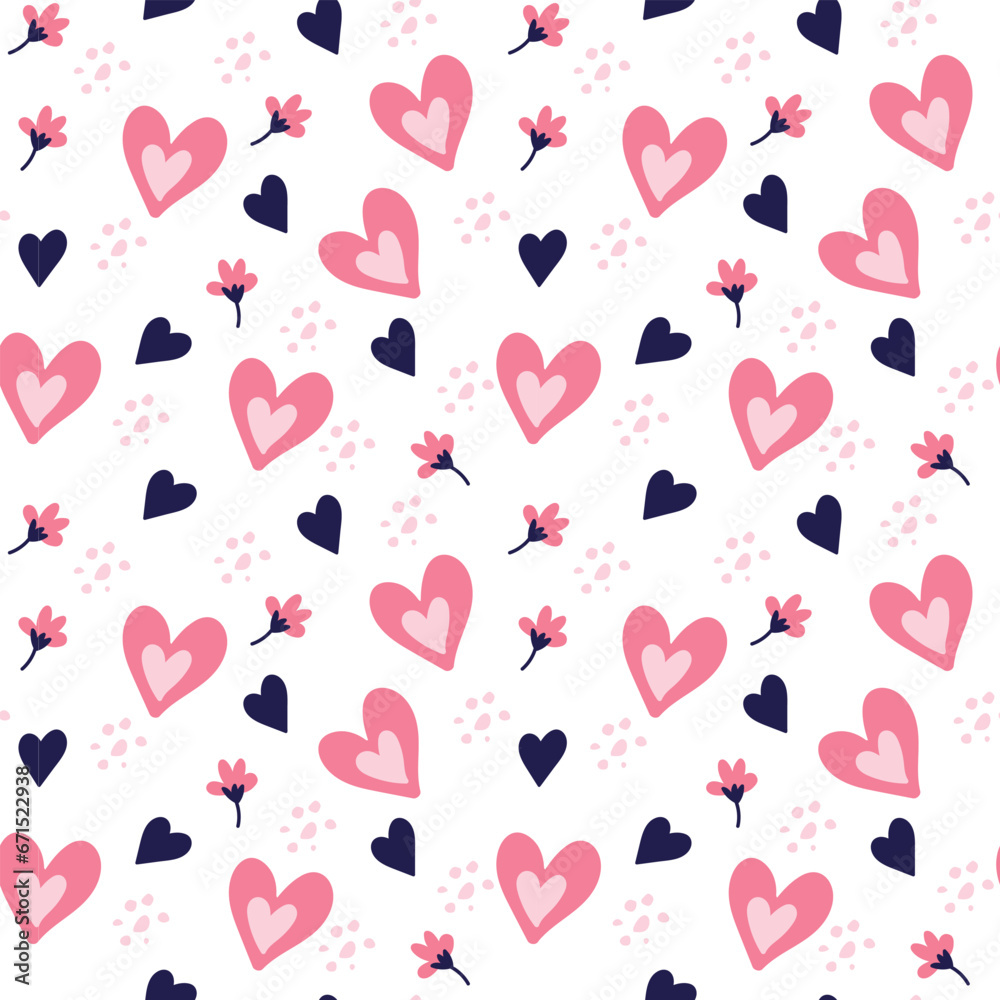 Hand drawn red hearts seamless pattern, Valentine's, Mother's day, birthday card, wallpaper or gift wrap design. Hand drawn red hearts seamless pattern, Valentine's, Mother's day, birthday card, wallpaper or gift wrap design.