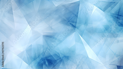 modern abstract blue background design with layers of textured white transparent material in triangle diamond and squares shapes in random geometric pattern. Generative AI.