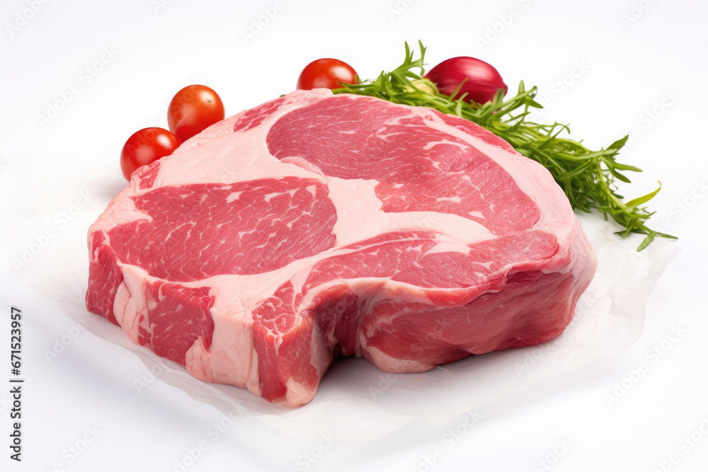 Fillet of raw pork on white background