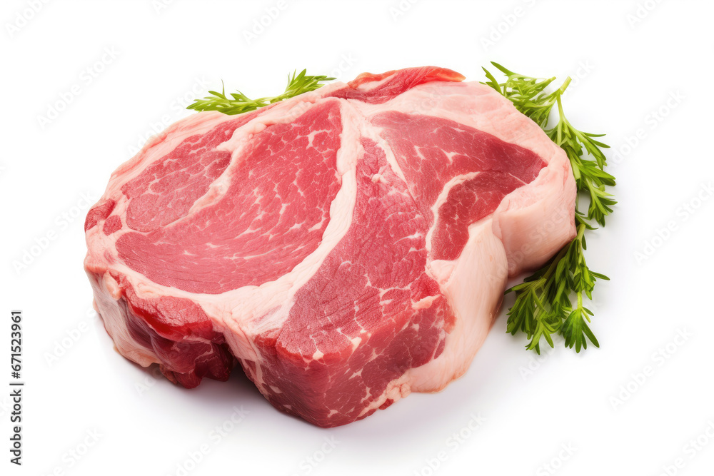 Fillet of raw pork on white background