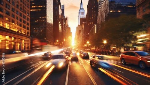 Cars in movement with motion blur. A crowded street scene