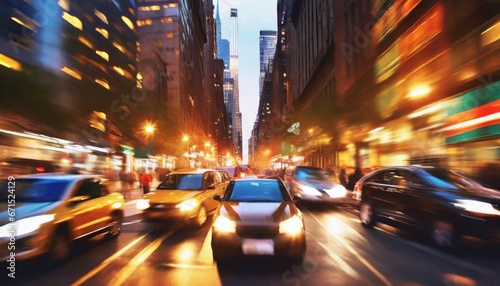Cars in movement with motion blur. A crowded street scene