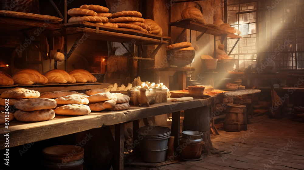 Bakery in the morning hot fresh bread