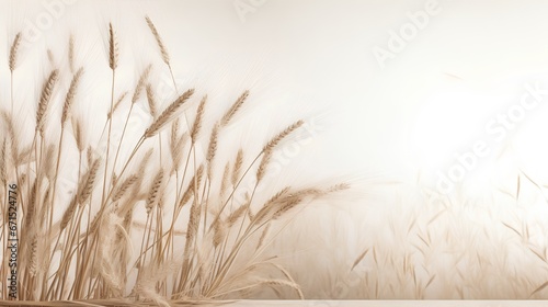 Tranquil beauty of soft wheat grasses in calming beige hues. Neutral tones and minimalist aesthetic serene background. The crop grass with natural elegance and simplicity.