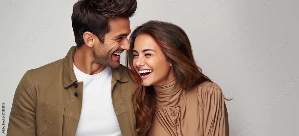 couple having fun isolated on flat color background couple having fun isolated on flat color background
