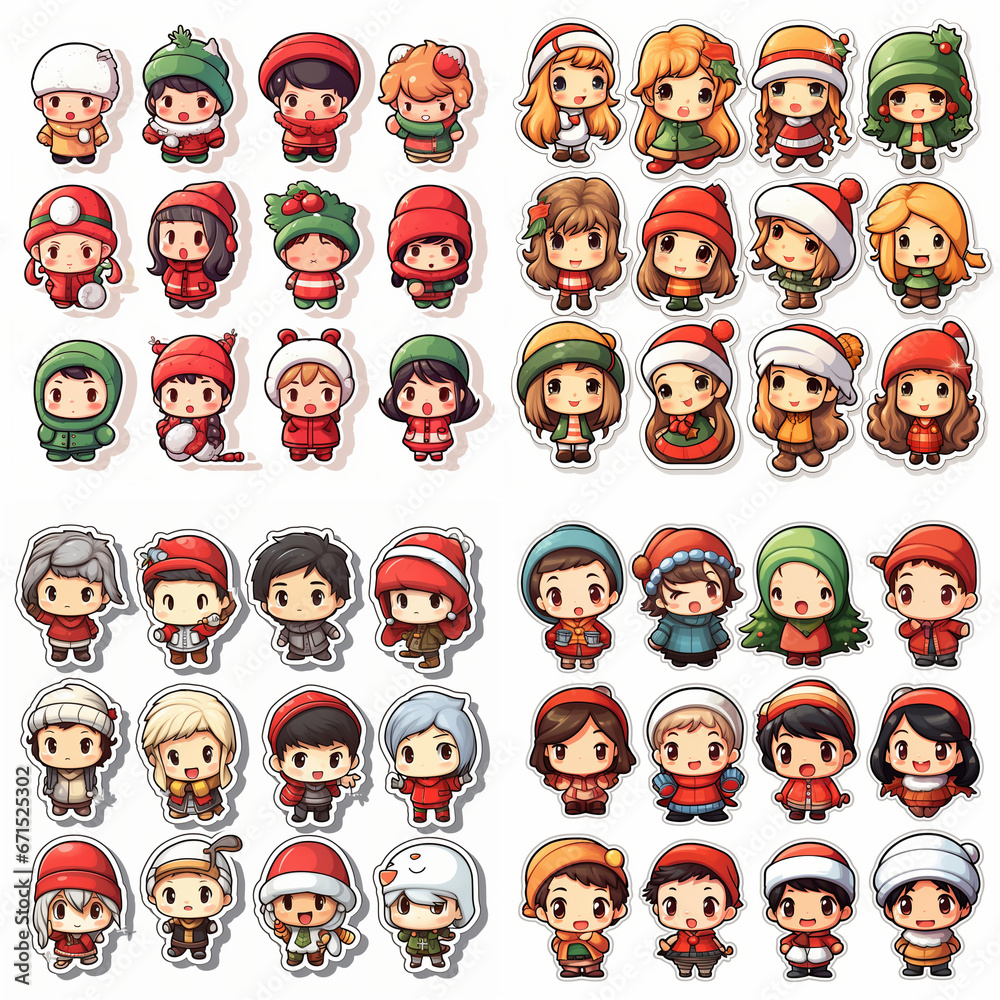Sets stickers of charismas cartoon thick boarder on white background Sets stickers of charismas cartoon thick boarder on white background