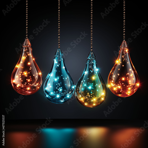 Illustration of three light bulbs on a dark background with bokeh effect.