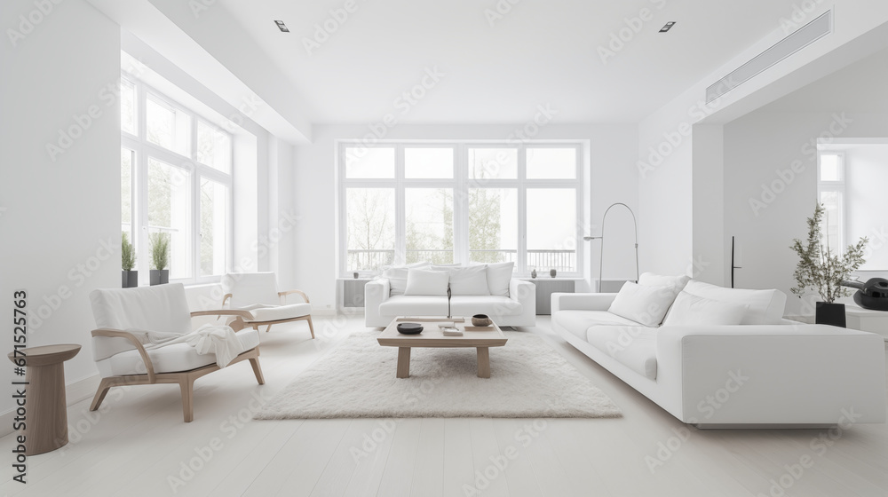 White interior living room. Generative AI White interior living room. Generative AI