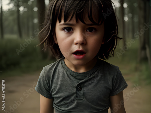 Scared child medium waist: maximum detail cinematic. photo