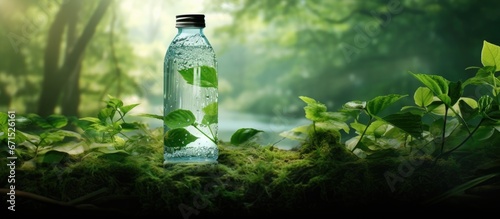 Manipulating the natural landscape with a water bottle Utilizing a water source against a green background