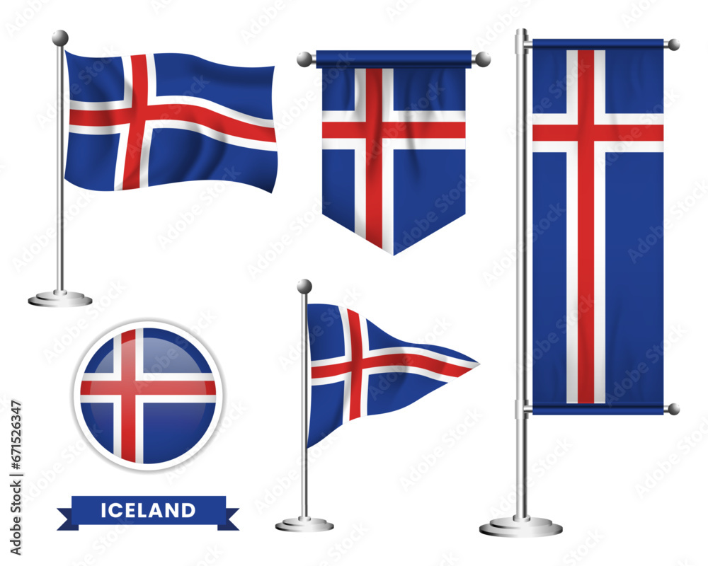 vector set of the national flag of iceland in various creative designs