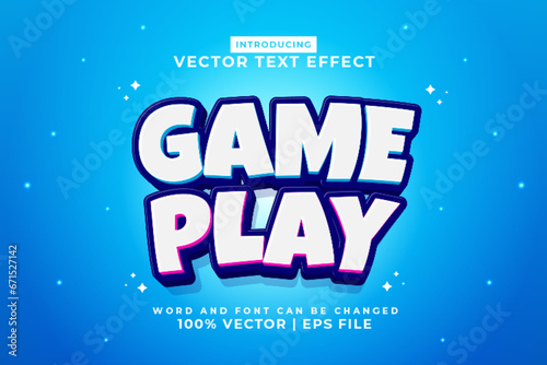 Editable text effect Game Play 3d cartoon template style premium vector