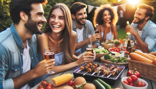 Joyful Friends Enjoying Summer Barbecue in Sunlit Garden