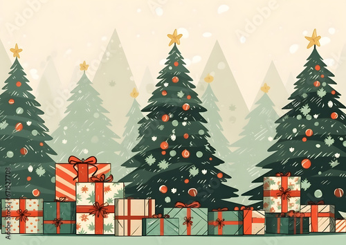 Christmas background  vector and illustration style. Retro Xmas decoration with tree  Santa Claus when winter.