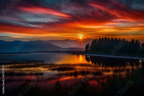 sunset on the lake  Generated Ai © Sadaf