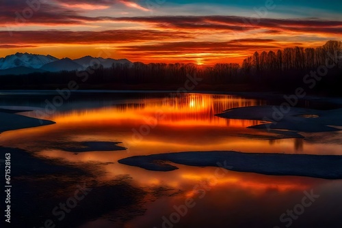 sunset over the lake  Generated Ai