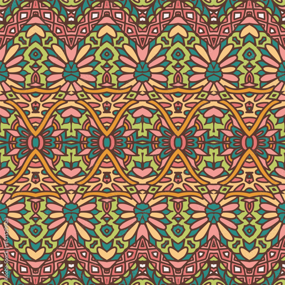 Vector seamless pattern Ethnic tribal natural color print vintage design. Bohemian style