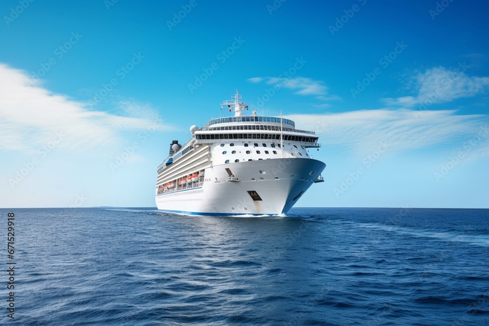 Elegant cruise liner sailing serene blue seas. Generative AI