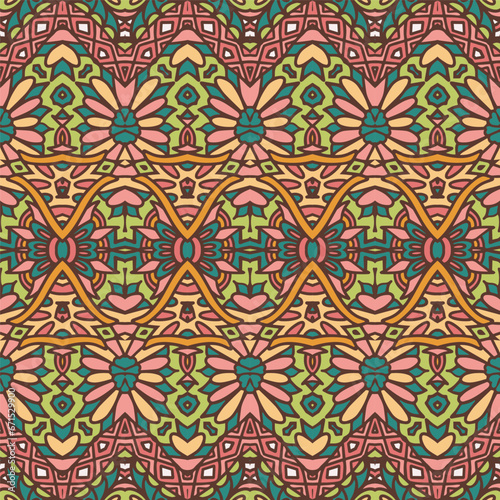 Vector seamless pattern Ethnic tribal natural color print vintage design. Bohemian style