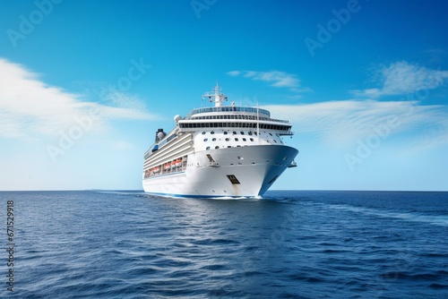 Elegant cruise liner sailing serene blue seas. Generative AI © Natalya