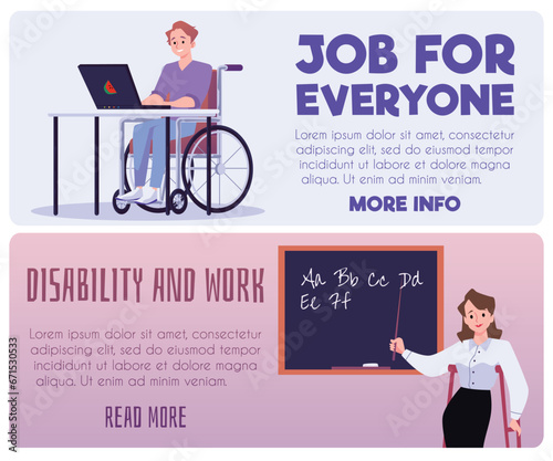 Set of website banner templates about disabled people working