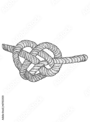 Rope, cord, rope, thread, Celtic knot, heart, grunge, sea, dotwork sketch, black and white vector illustration, isolated, tattoo sticker, print