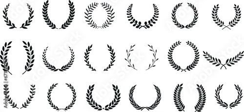 Laurel Wreath Vector illustration, .Elegant Set isolated on white. Perfect for logos, badges, labels. Various styles: traditional, classical, antique. Ideal for emblem, award, victory, honor, triumph photo