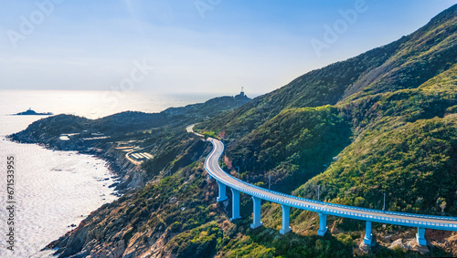 Aerial photography panoramic view of Sufengshan internet celebrity highway in Dongshan County, Zhangzhou City, Fujian Province, China