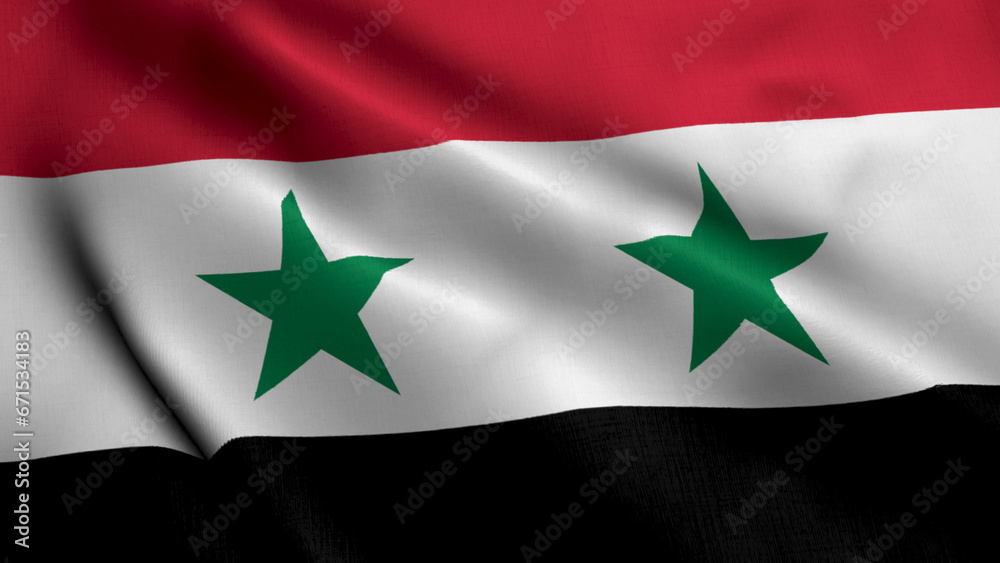 Syria Flag. Waving Fabric Satin Texture Flag of Syria 3D illustration. Real Texture Flag of the Syrian Arab Republic Syria Flag. Waving Fabric Satin Texture Flag of Syria 3D illustration. Real Texture Flag of the Syrian Arab Republic