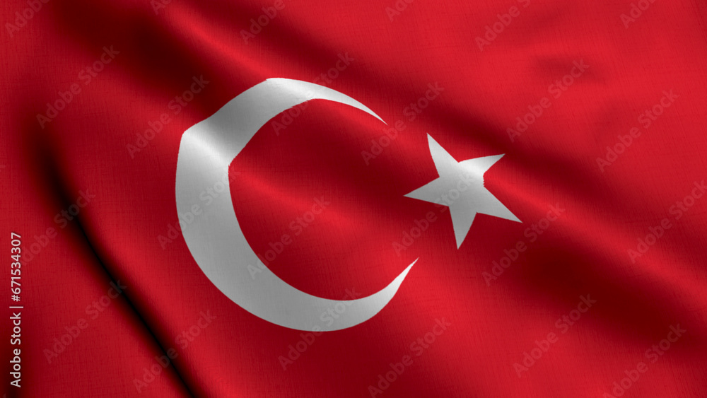Turkey Flag. Waving  Fabric Satin Texture Flag of Turkey 3D illustration. Real Texture Flag of the Republic of Turkiye