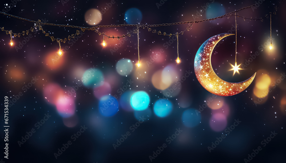 Crescent moon on beautiful night background, ramadan concept