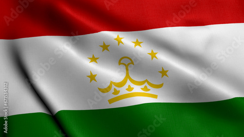 Tajikistan Flag. Waving  Fabric Satin Texture Flag of Tajikistan 3D illustration. Real Texture Flag of the Republic of Tajikistan
