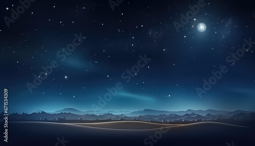 Camel at night in desert with stars, ramadan concept photo
