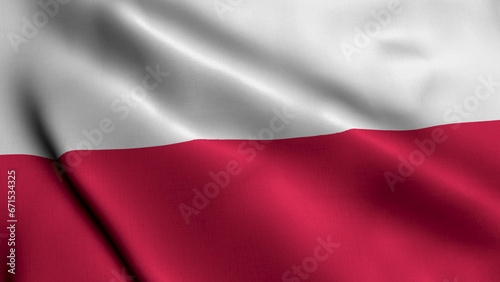 Poland Flag. Waving Fabric Satin Texture Flag of Poland 3D illustration. Real Texture Flag of the Republic of Poland