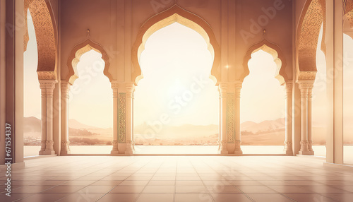 Beautiful arab arch with blur, ramadan concept photo