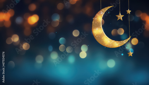 Crescent moon on beautiful night background, ramadan concept photo