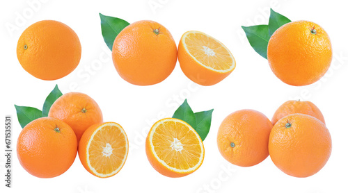 Set of oranges isolated on white background.