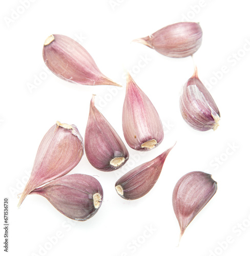 garlic cloves on white background