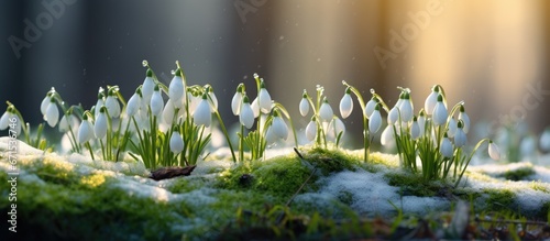 Snowdrops blossomed in tandem with snowfall during spring