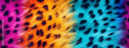 Rainbow leopard fur seamless pattern background. Animal skin texture in retro fashion style.