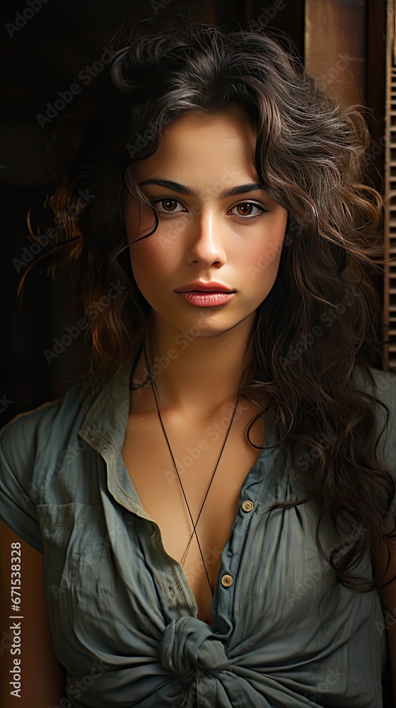 Young beautiful hispanic sad woman serious and concerned looking worried and thoughtful facial expression feeling depressed background. Sad emotion illustration. Generative AI Young beautiful hispanic sad woman serious and concerned looking worried and thoughtful facial expression feeling depressed background. Sad emotion illustration. Generative AI