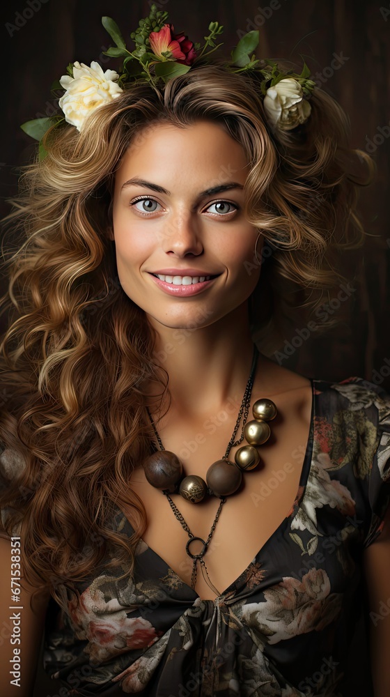 Fototapeta premium Portrait of beautiful young woman with perfect smile. on white. Smile emotion illustration. Generative AI