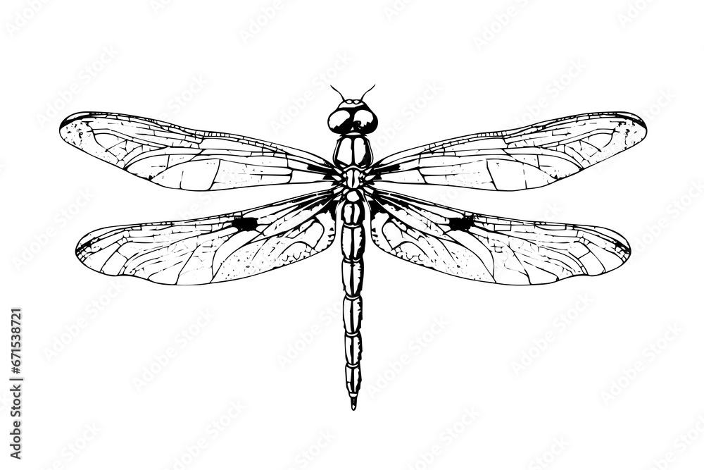 Dragonfly hand drawn ink sketch. Engraved style vector illustration.