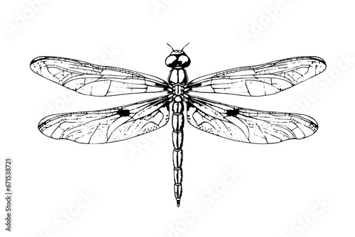 Dragonfly hand drawn ink sketch. Engraved style vector illustration.