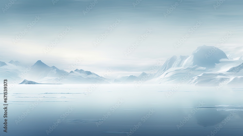  a large body of water with icebergs floating in the water and a sky with clouds in the background.  generative ai