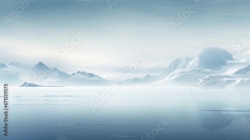  a large body of water with icebergs floating in the water and a sky with clouds in the background. generative ai