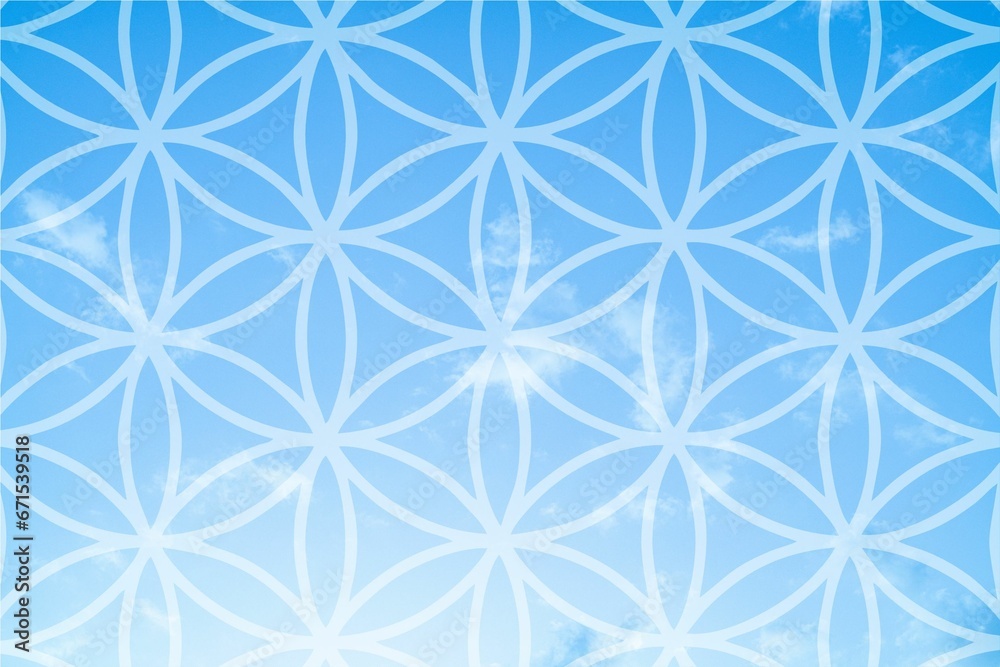 Flower of life, spiritual symbol, sky cloud background