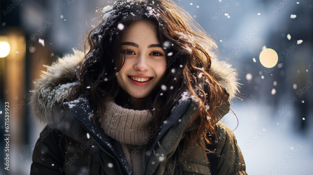 雪を見て喜ぶ女性(generative ai) 雪を見て喜ぶ女性(generative ai)